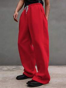 Claim Dot Loose Fit Men's Drawstring Waist Wide Leg Sweatpants Men Oversized Pants Men Wide Leg Pants Red Wide Leg Sweatpants Red Men Pants - Red - View 4