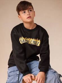 SUMWON Santa Cruz Flame Logo Crew Neck Long Sleeve Sweatshirt Casual Pullover - Black - View 5