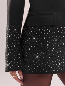 SHEIN BAE 女式水钻装饰翻领休闲派对西装外套 - 黑色 - 查看 5