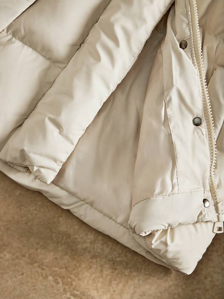 Thick H-Shaped Mid-Length Faux Fur Collar Loose Women Jacket With Side Pockets