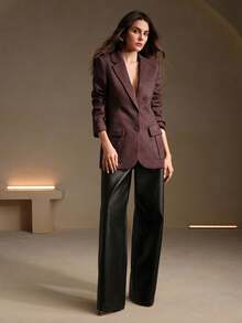 Anewsta Suede Long Sleeve Elegant Multi-Pocket Blazer - Mocha Brown - View 5