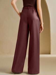 Anewsta 新款高品质柔软皮革阔腿裤，适合秋季、冬季、春季、新年、派对、婚礼、时尚、优雅、商务休闲等场合，也适合感恩节、毕业典礼、圣诞节等节日穿着。 - 酒紅色 - 查看 2
