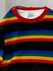 Manfinity Dauomo 复古美式条纹极简男士休闲圆领短袖T恤 - 黑色 - 查看 3