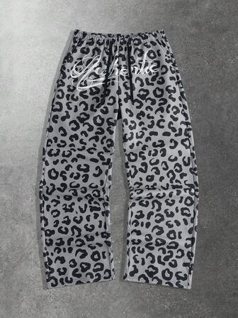 Street Life Pantaloni casual da uomo con stampa leopardata e vita con coulisse