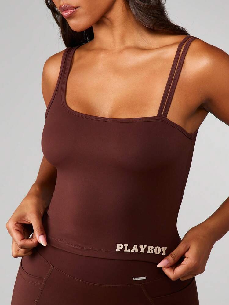 Missguided x Playboy Dopasowany, kwadratowy dekolt, bezrękawnik, krótki top z regulowanymi ramiączkami, idealny do aktywnego stylu życia