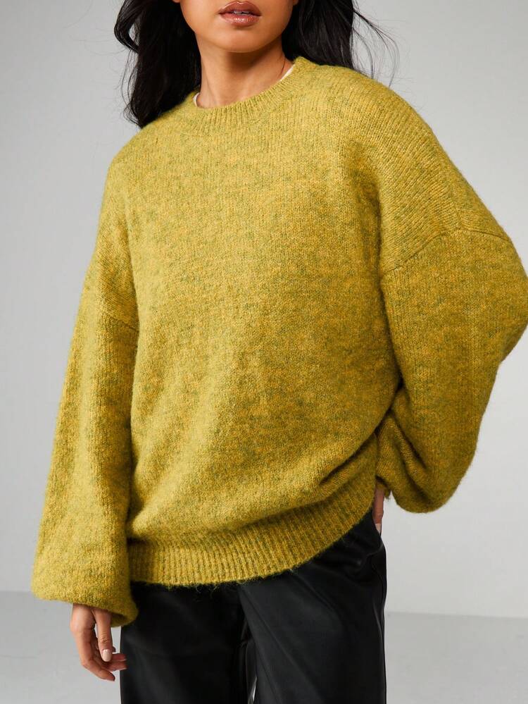 MISSGUIDED Oversized Mustard Knit Sweater With Crew Neck And Long Sleeves For Fall Winter Casual Wear