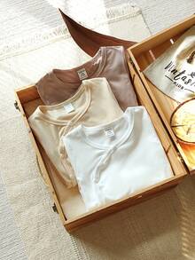 Vintaside Kids بدلة رضيع ذات لون أحادي مع إغلاق أمامي بأزرار وأكمام طويلة