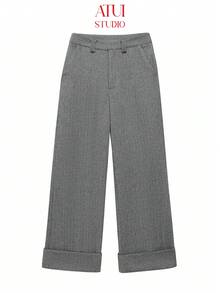 ATUI Studio 优雅高腰纯色口袋阔腿裤 - 黑與白 - 查看 2