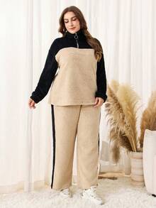 Lacomfia 2pcs/Set Women Plus Size Casual Crew Neck Textured Knit Loose Pullover, Suitable For Autumn/Winter - Multicolor - View 4