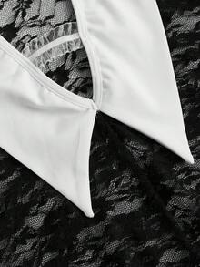 Fantasy Costume Seksowny komplet bielizny z koronką i patchworkiem w kontrastowym kolorze w dużym rozmiarze - Czarne i Białe - Zobacz 6