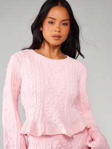MISSGUIDED 情人节冬季舒适针织套装：心形针织长袖套头衫和荷叶边迷你裙 - 粉色 - 查看 5
