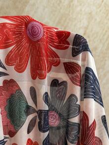 Soleia 大码女式休闲度假、毕业典礼、婚礼、复活节派对午餐上衣 - 宽松领口、胸前系带、喇叭袖修身衬衫 - 彩色 - 查看 7