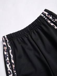 两件套少女宽松休闲蝴蝶结水钻撞色滚边卫衣及配套运动裤套装，适合日常、通勤、休闲、度假、聚会、街头风、秋冬季穿着。 - 黑色 - 查看 6