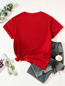 Happy New Year Women's Casual Short Sleeve T-Shirt With Gold Bow,Reflective Ball Decor,2026 Letter Graphic Print,Red And Gold,Summer,Casual,Party - Burgundy - View 2