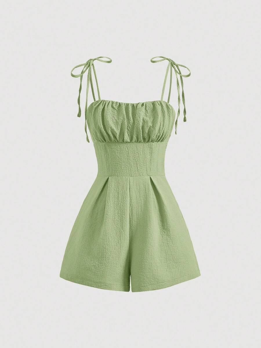 SHEIN MOD 女士细肩带系腰连体裤，日常休闲穿着 - 綠色 - 查看 1