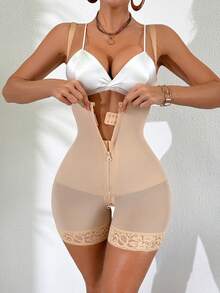 SHEIN 1pc Women's Mid-Thigh Bodysuit With Shoulder Straps - Apricot - View 5