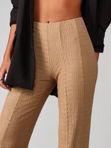 MISSGUIDED Quần ống loe ống loe ống rộng cạp cao kiểu Palazzo họa tiết nhăn quần dự tiệc cưới buổi tối trang trọng - Màu Khaki - Xem 6