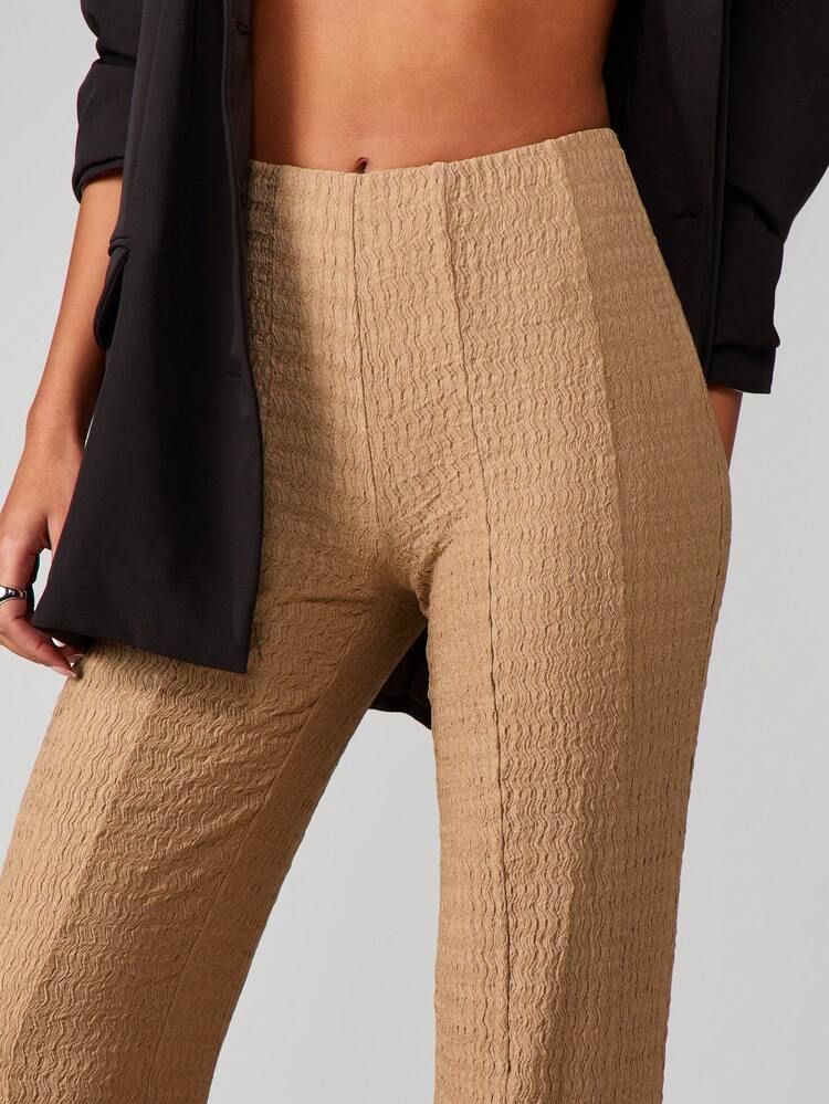 MISSGUIDED Retro Bell Bottom Flared Pants High Waist Wide Leg Palazzo Textured Crinkle Festival Wedding Evening Formal Occasion Statement Pants