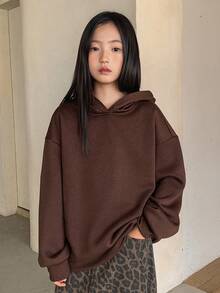 Dazy Kids Tween Girls' Solid Color Knitted Fleece Hooded Sweatshirt, Fall - Brown - View 4