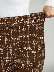 Comfylo 大码女式波点印花休闲裤，带口袋和侧开衩，适合度假、新年、冬季、情人节、商务休闲等场合。 - 摩卡棕 - 查看 4