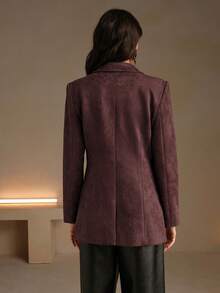 Anewsta Suede Long Sleeve Elegant Multi-Pocket Blazer - Mocha Brown - View 2
