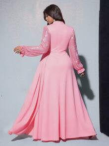 Viva Relle Váy xòe tay dài đính sequin thanh lịch cỡ lớn dành cho nữ, thích hợp cho các buổi dạ tiệc, tiệc tùng, khách dự tiệc cưới, năm mới, giáng sinh - Hồng - Xem 2