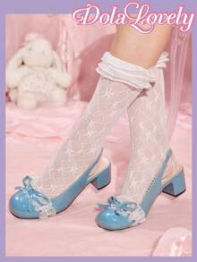 Dola Lovely Elegant Bowknot Mary Jane High Heels For Christmas - Blue - View 4