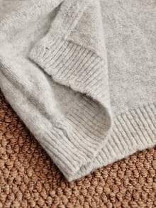 SHEIN Young Girl Cute Gray Cardigan Knit Sweater With Floral Lace Collar, Patchwork Long Sleeve, Bow Button Front Girl Cardigan Sweater Lace Collar Cardigan Fall Winter - Light Grey - View 7