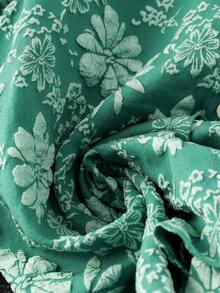 Chiquease 女士纯色提花面料翻领长袖休闲通勤时尚优雅复古衬衫 - 青碧色 - 查看 7