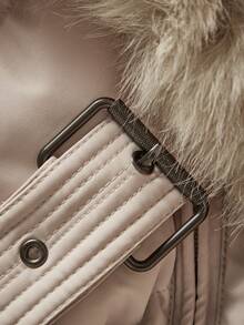 Anewsta 厚实中长款蓬松毛领绗缝女式夹克