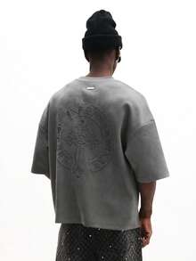 Áo thun nam SUMWON dáng regular fit, in hình chữ thập dập nổi, tay ngắn, cổ tròn, phong cách thường ngày, trơn. - Xám - Xem 4