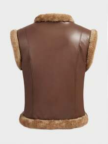 FeverCity Men's Casual Faux Fur Sleeveless Vest, Winter - Brown - View 2