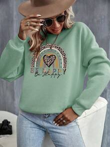 SHEIN LUNE Women's Printed Regular Fit Crewneck Sweatshirt Graduation,Back To School Outfits,Graduation,Teacher Outfits For Women,Back To School Pullover Fall Outfit - Green - View 4