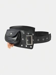 ROMWE Goth 1pc Y2K Deer Print Patchwork Waist Bag For Women, Cute & Sweet, Suitable For School, Shopping, Travel, Fashionable Christmas Gift Item For Winter - Black - View 1