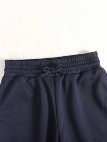 SHEIN Girlism Conjunto de 2 peças para meninas pré-adolescentes: jaqueta casual e elástica com zíper até a metade do pescoço, camiseta de manga comprida justa com decote em V e calça de moletom reta e folgada. Ideal para uso diário no outono e inverno, volta às aulas e ocasiões casuais. - Azul marinho - Ver 6