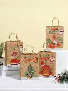 12个装圣诞礼品袋红色圣诞老人图案纸质手提袋带手柄零食袋适用于礼品包装购物派对用品装饰 - 彩色 - 查看 9