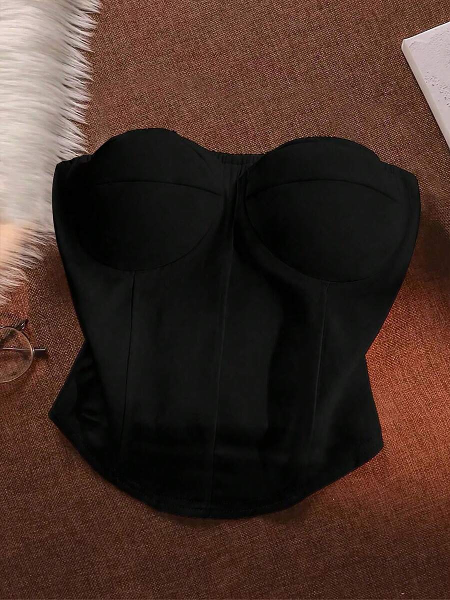 GlowEve CURVE Plus Size Solid Color Off-Shoulder Cropped Casual Versatile Women Top Sexy - Black - View 1