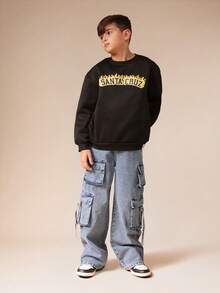 SUMWON Santa Cruz Flame Logo Crew Neck Long Sleeve Sweatshirt Casual Pullover - Black - View 4