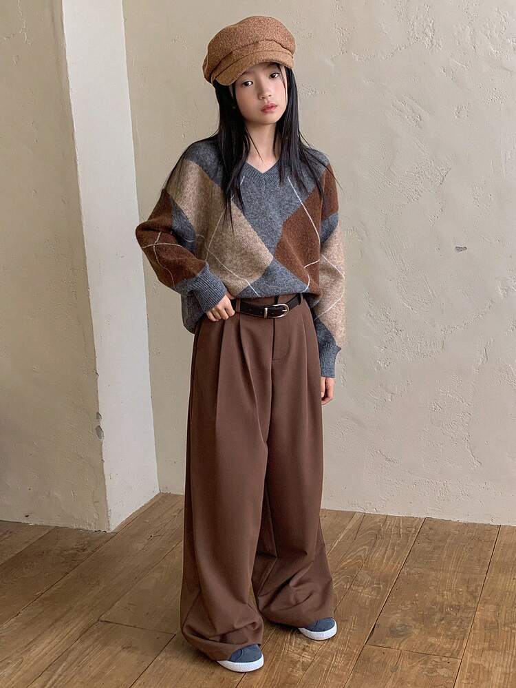 Tween Girls Solid Color Woven Wide Leg Pants, Fall