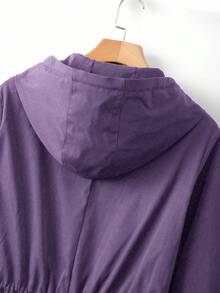 EMERY ROSE 大码女式束腰连帽风衣外套，韩版休闲优雅宽松高端夏季外套 - 紫色 - 查看 6