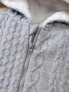 SHEIN Vintaside Kids 男婴长袖拉链连帽保暖连体衣，冬季保暖