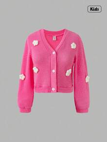 Sweetra 青少年女孩休闲花卉印花针织开衫夹克，秋季、假日、夏季、旅行 - 粉色 - 查看 1