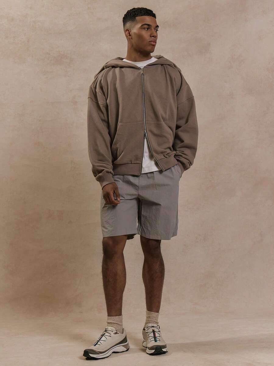 Musero Strukturerade, kraftiga, veckade fållar, längre shorts, höst- och vintergarderob - Ljusgrå - Visa 1