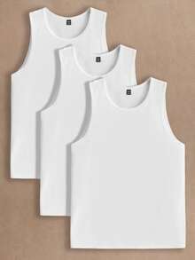 Manfinity NXTstreet 3pcs/Pack Men's Casual Solid Color Knit Sleeveless Tank Tops, Suitable For Everyday Wear