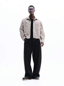 SUMWON 经典阔腿裤，宽松休闲裤，舒适日常下装，现代简约风格 - 黑色 - 查看 5