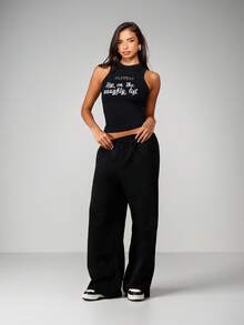 Missguided x Playboy Sleeveless Tank Top With Christmas Holiday Slogan Print For Casual Wear - Black - View 3
