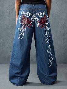 ROMWE MEN Street Life Quần Jeans Denim Cong In Họa Tiết Màu Tương Phản Cho Nam - Màu xanh lam - Xem 1