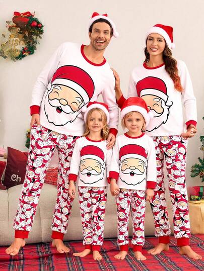 Ensemble de pyjama 2 pièces pour préadolescentes avec Top à manches longues col rond et pantalon ajusté, imprimé Père Noël, pingouin et ours polaire. Thème de Noël populaire