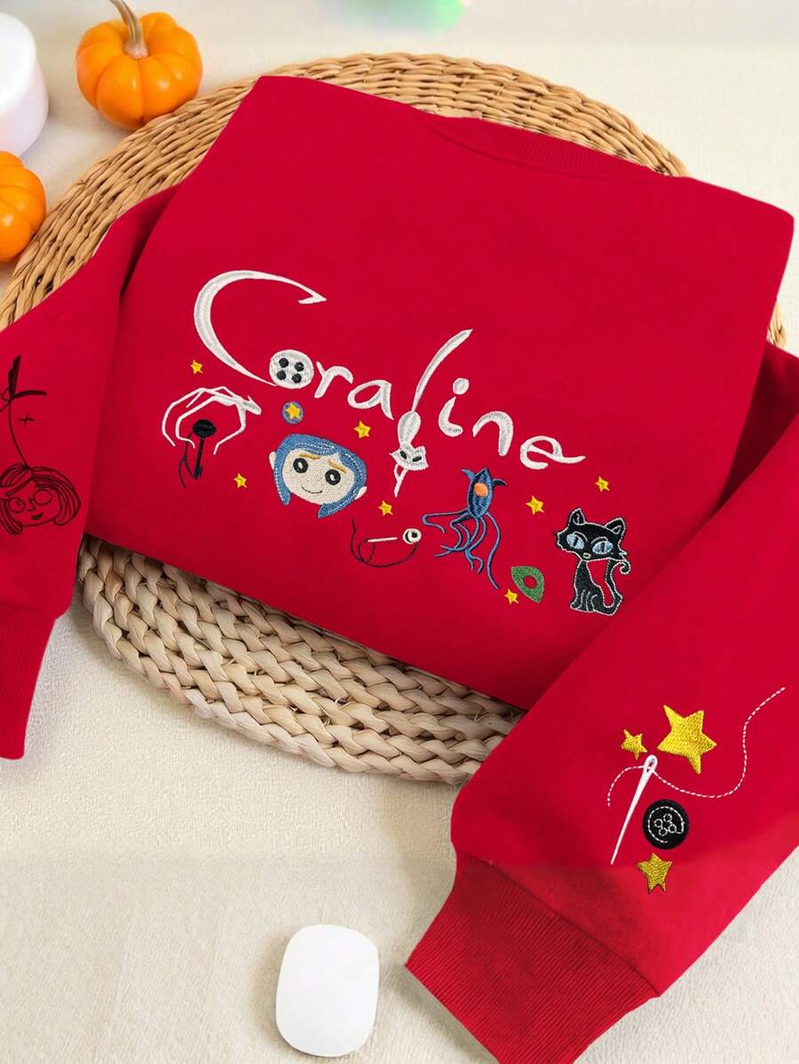 INAWLY Sudadera de cuello redondo de manga larga con estampado minimalista para mujer - Rojo - Ver 1