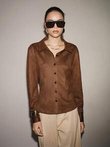 Lumivelle Vintage Commuter Slim Fit Versatile Collared Long Sleeve Shirt - Coffee Brown - View 4